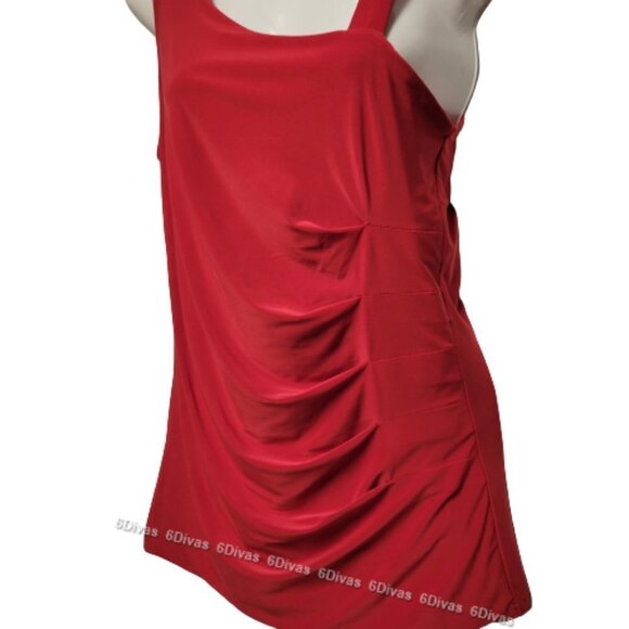 RED Sleeveless Stretchy Top With One Shoulder Strap Size M Size L - Picture 2 of 10